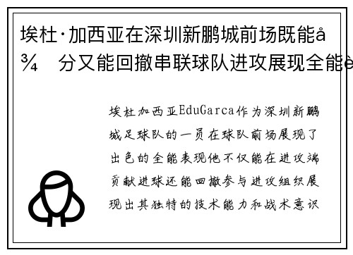 埃杜·加西亚在深圳新鹏城前场既能得分又能回撤串联球队进攻展现全能表现